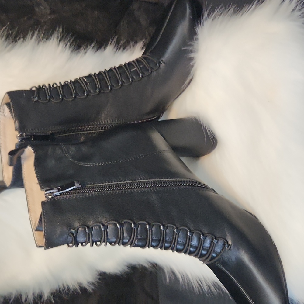 Vero Cuoio Vintage Black Leather Lace Up Boots Size 7.5 - Picture 2 of 9